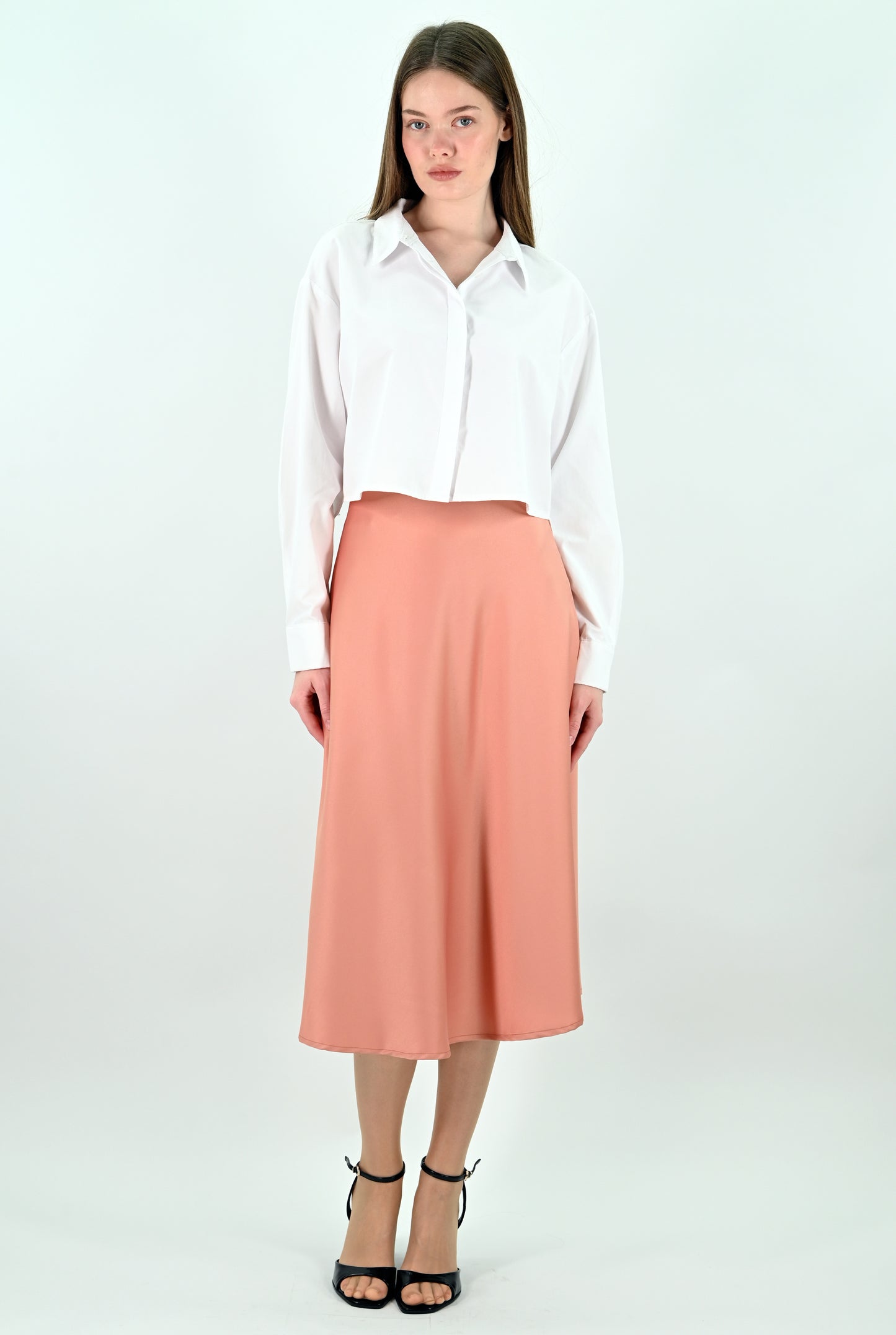 Pink Satin Midi Skirt