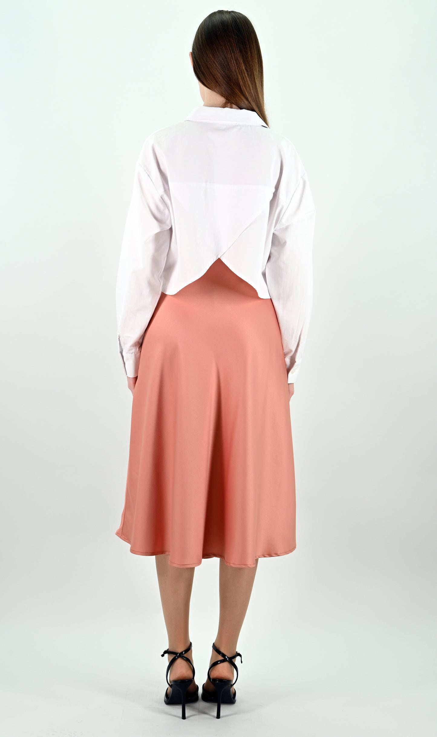 Pink Satin Midi Skirt