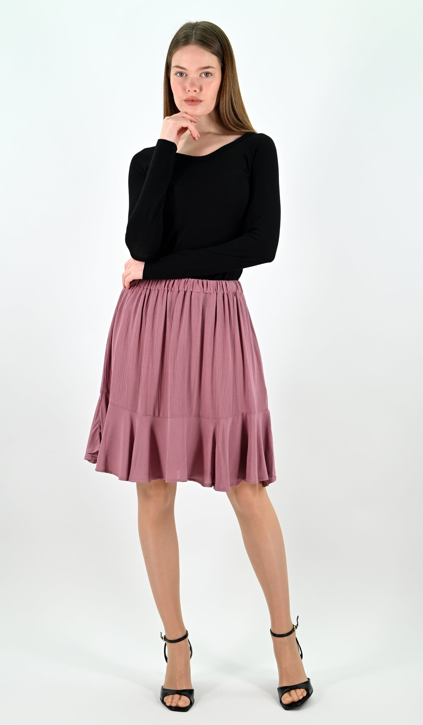 2 Layered Mini Skirt with Ruffles - Dusty Pink