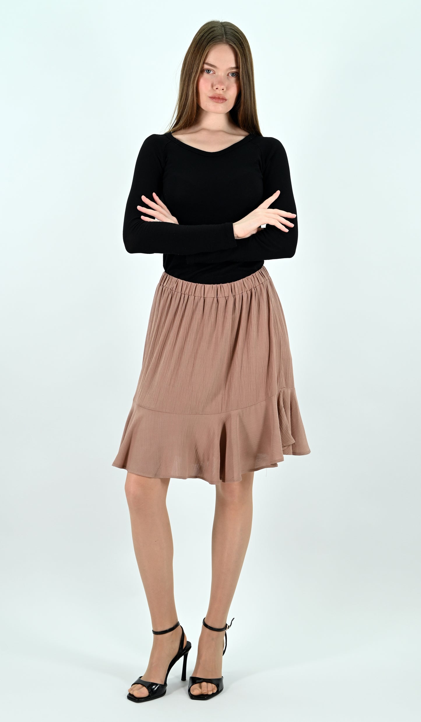 2 Layered Mini Skirt with Ruffles - Brown