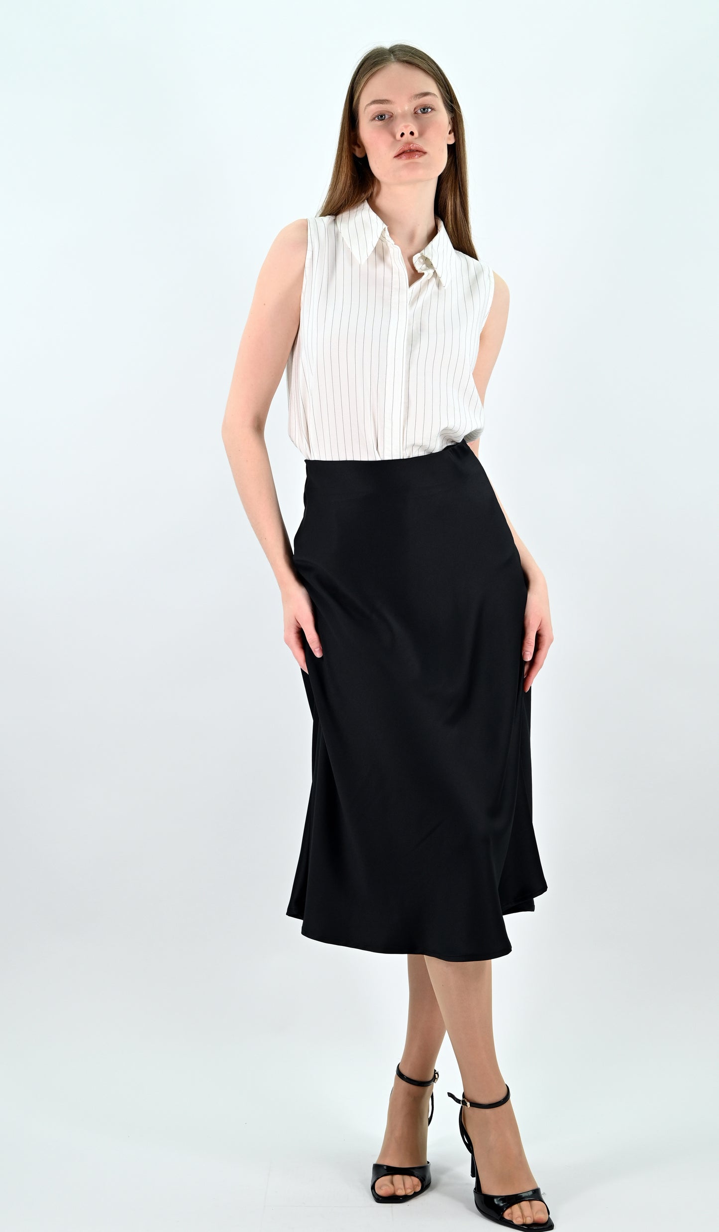 Black Satin Midi Skirt