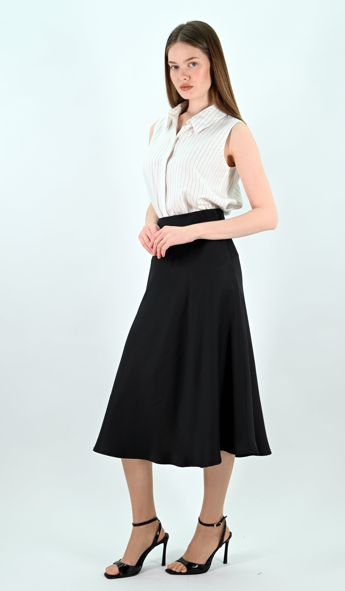 Black Satin Midi Skirt