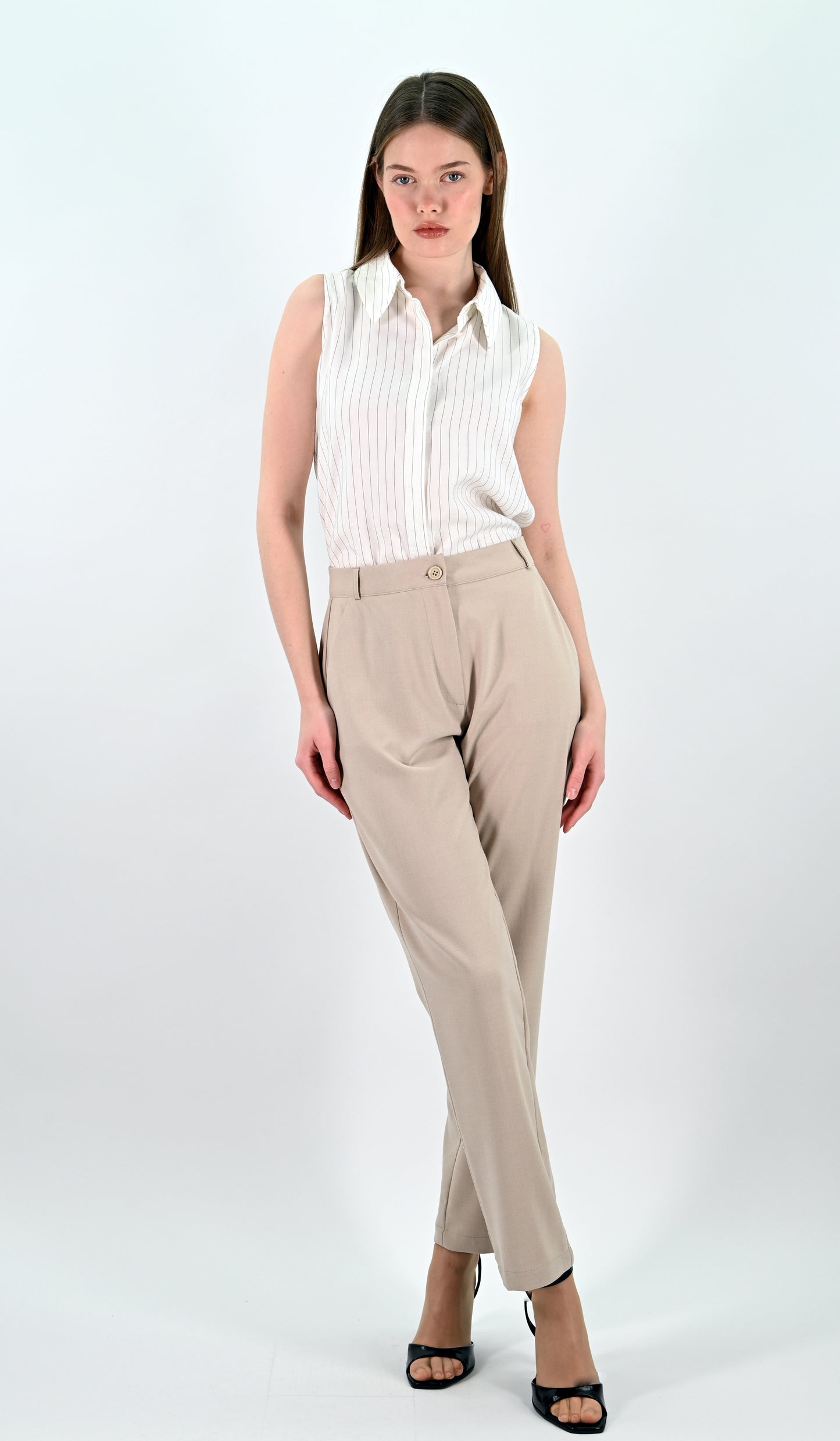 Straight Leg Trousers - Beige