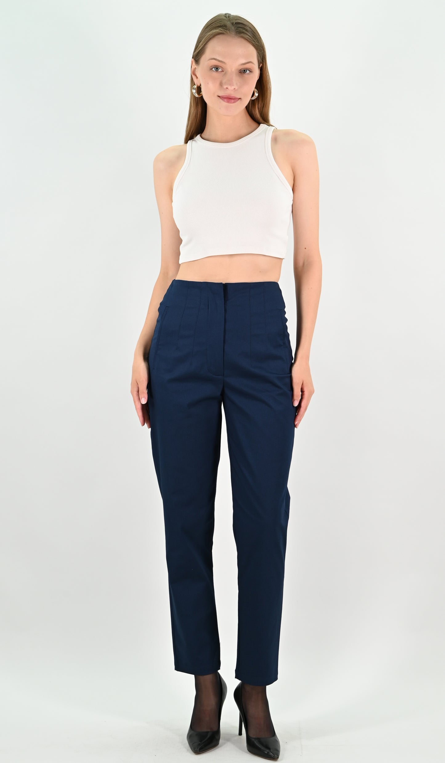 High Waist Trousers - Navy