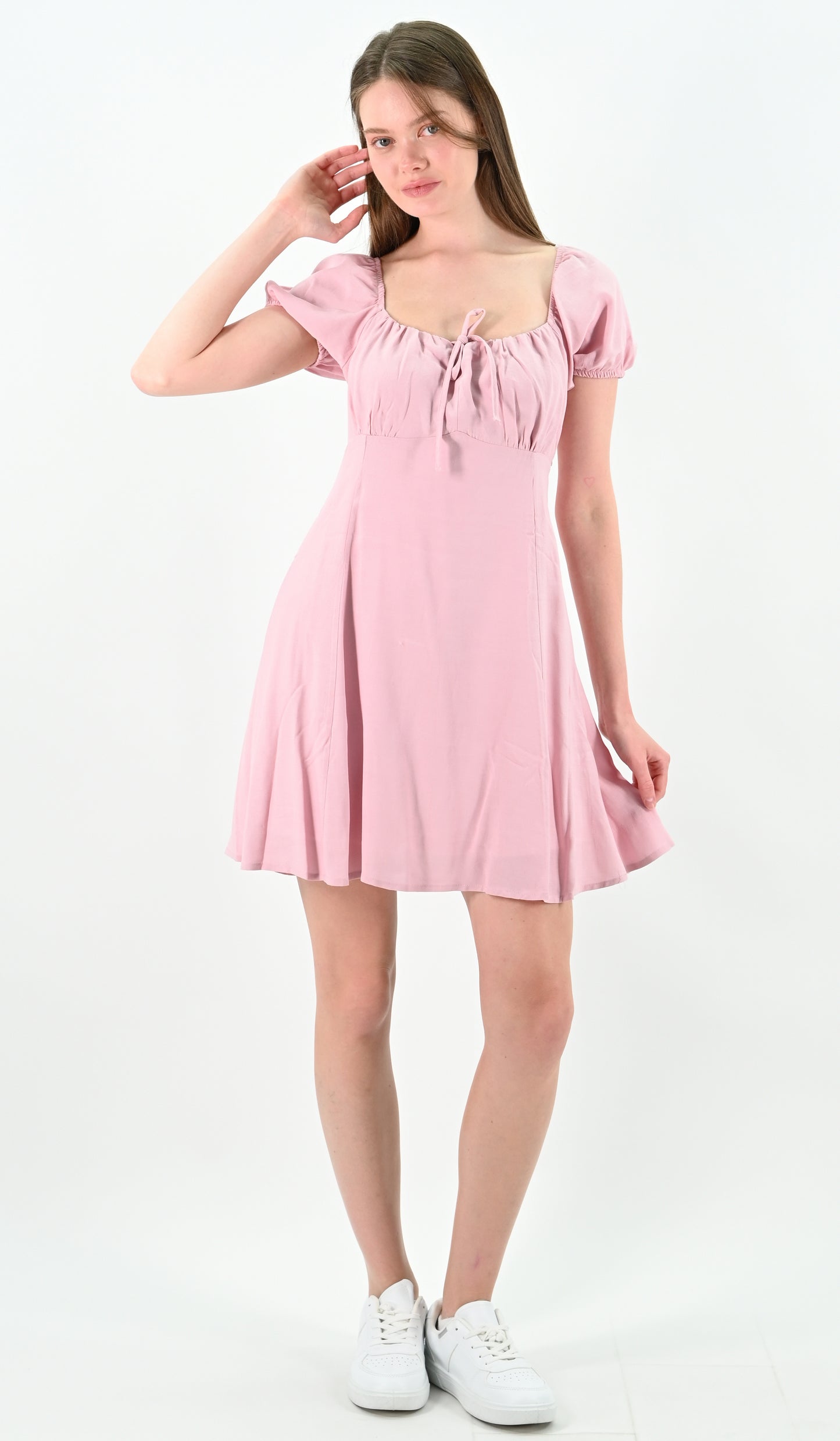 Pink Puff Sleeve Mini Dress