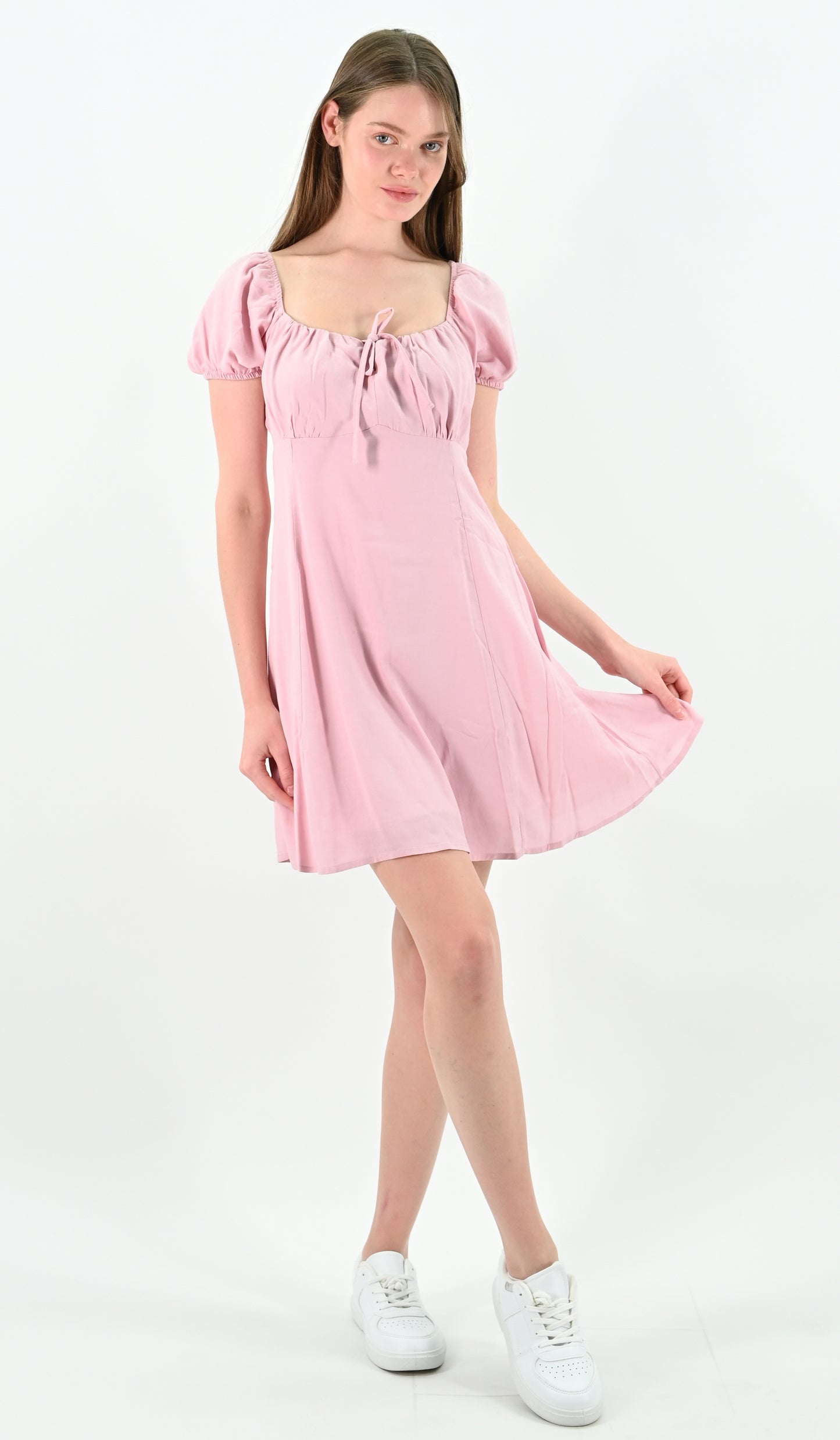 Pink Puff Sleeve Mini Dress
