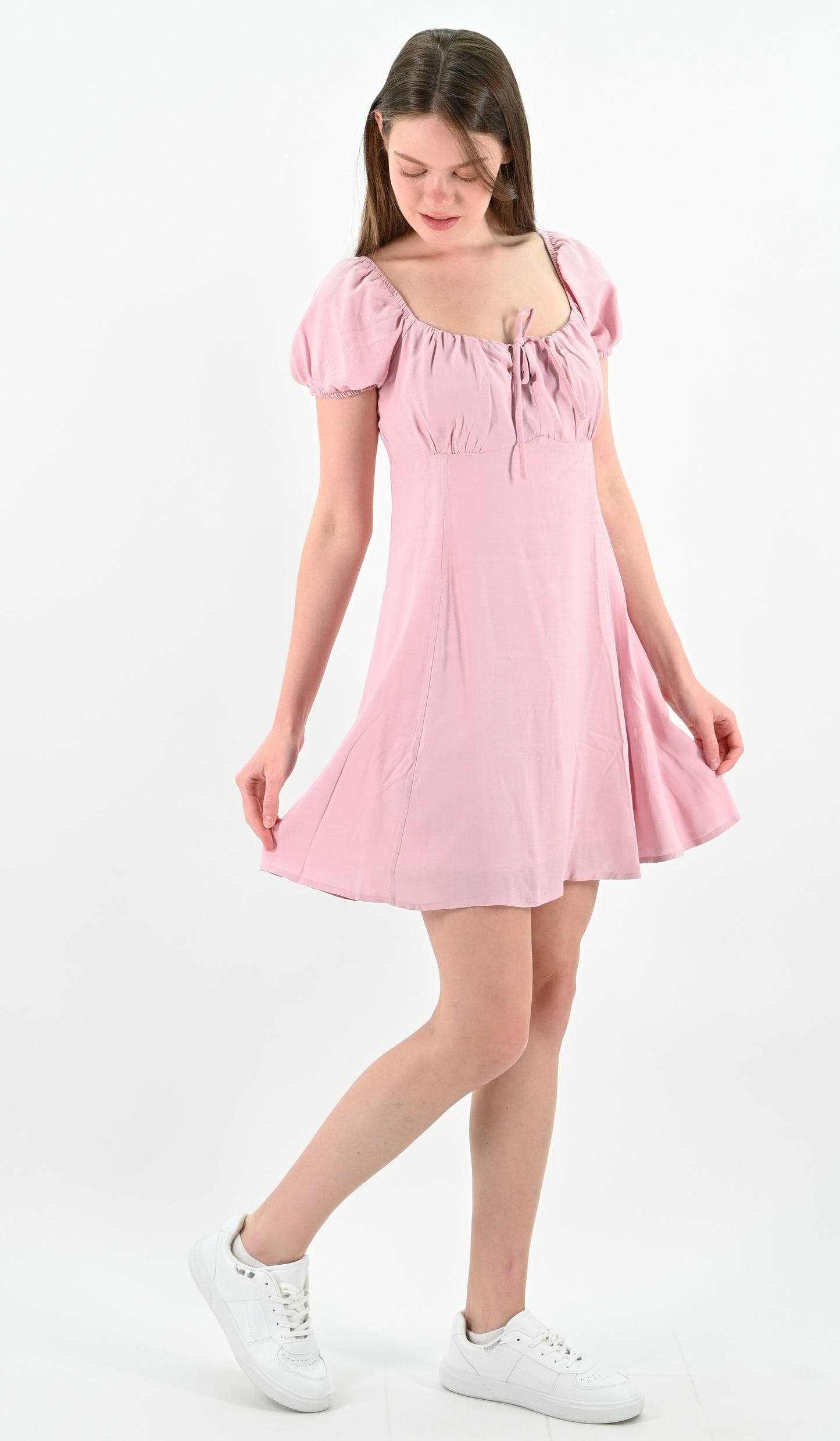 Pink Puff Sleeve Mini Dress