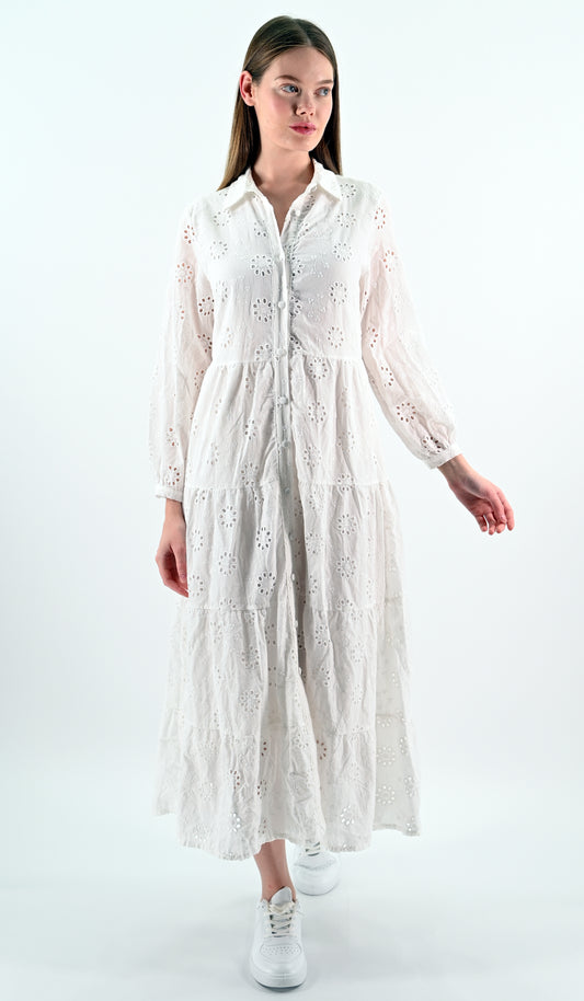 White Broderie Anglaise Maxi Dress