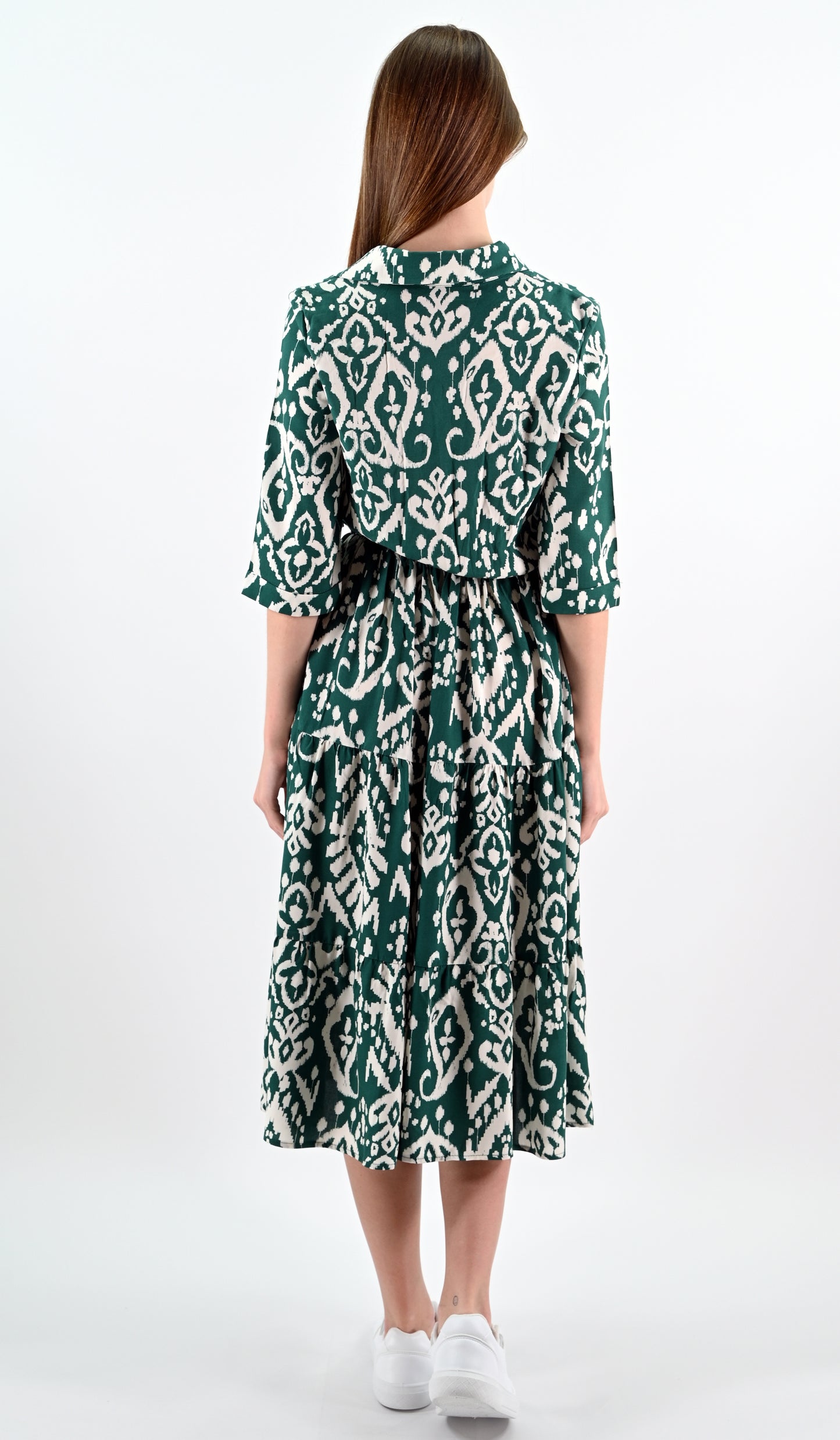 Ethnic Patterned Green Midi Dress