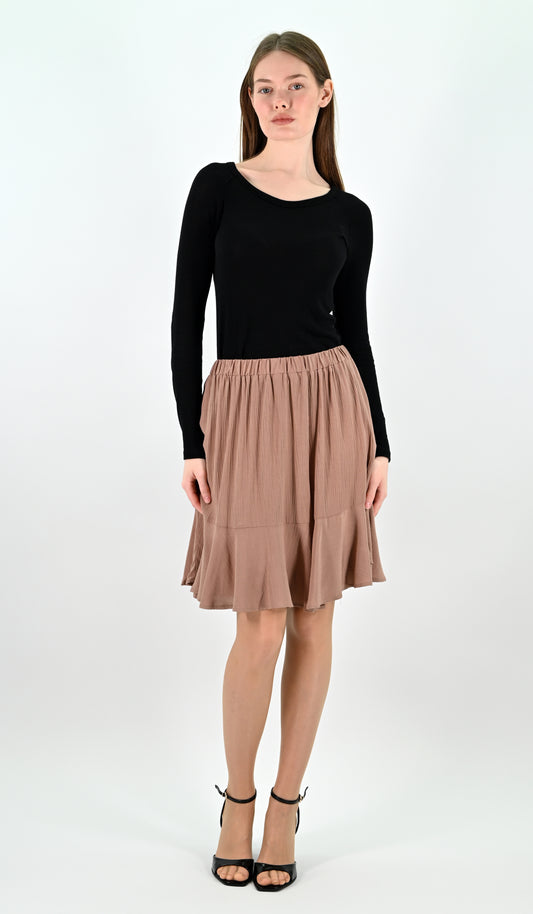 2 Layered Mini Skirt with Ruffles - Brown