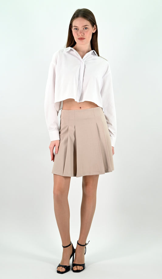 Pleated Mini Skirt - Beige