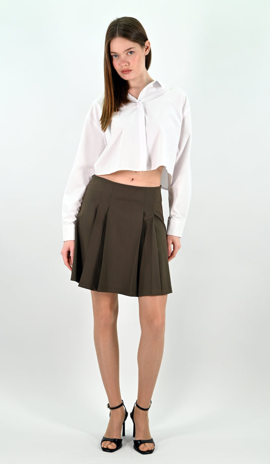 Pleated Mini Skirt - Khaki