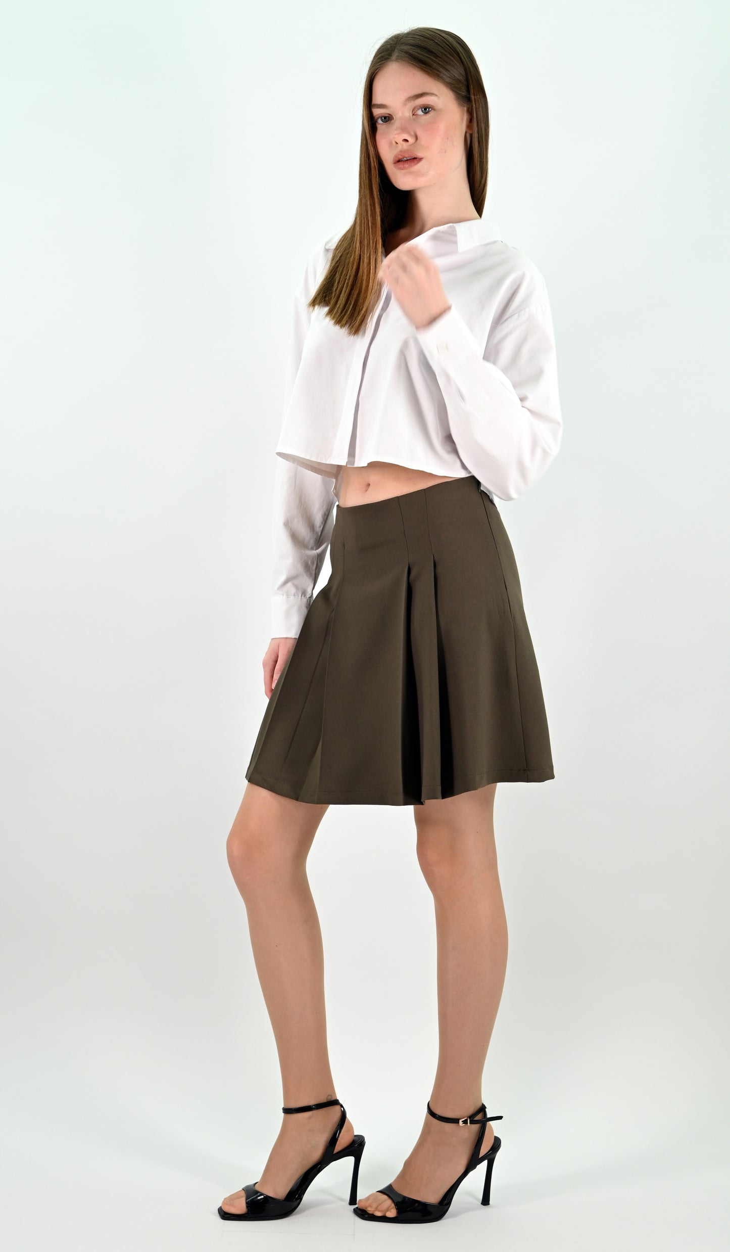 Pleated Mini Skirt - Khaki