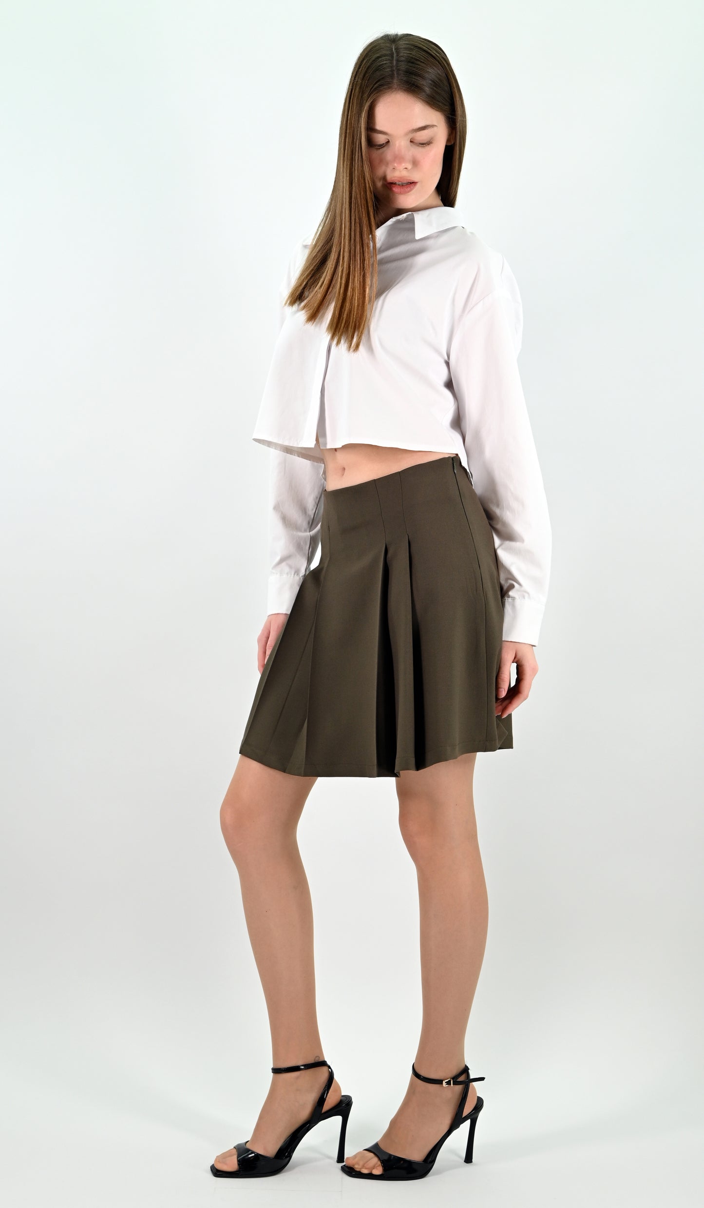 Pleated Mini Skirt - Khaki