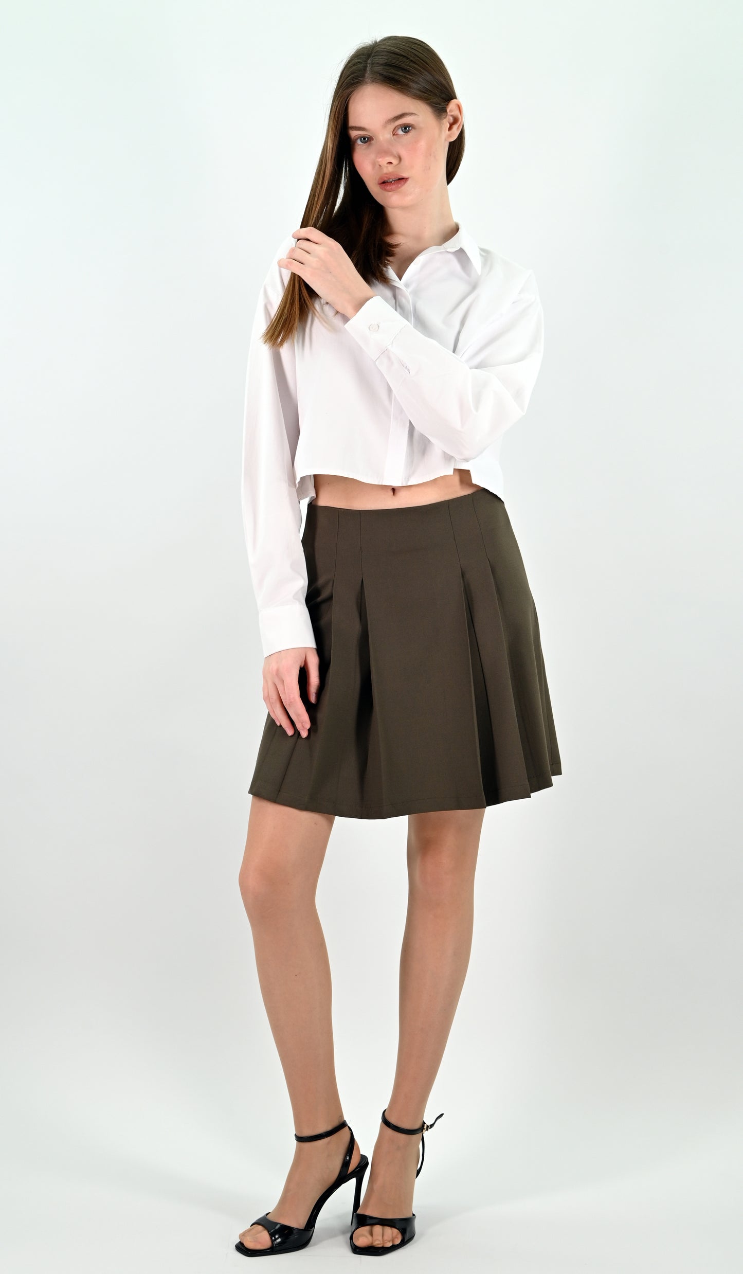 Pleated Mini Skirt - Khaki