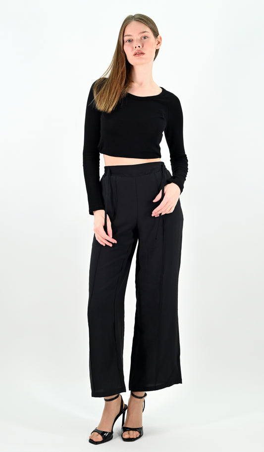 Wide-Leg Trousers - Black