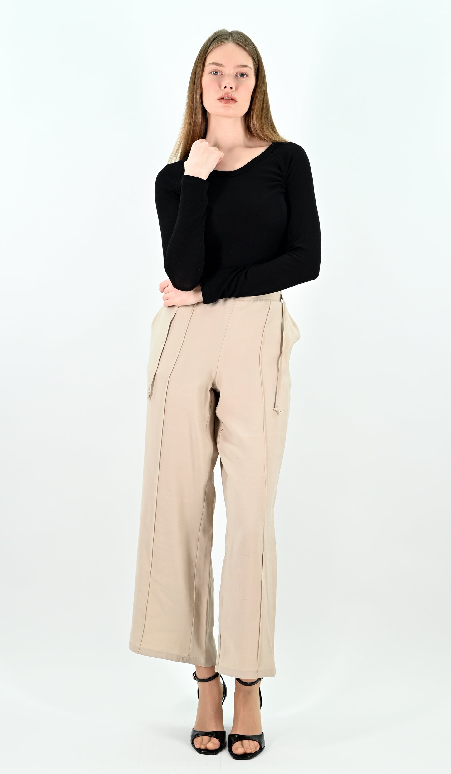 Wide Leg Trousers - Beige