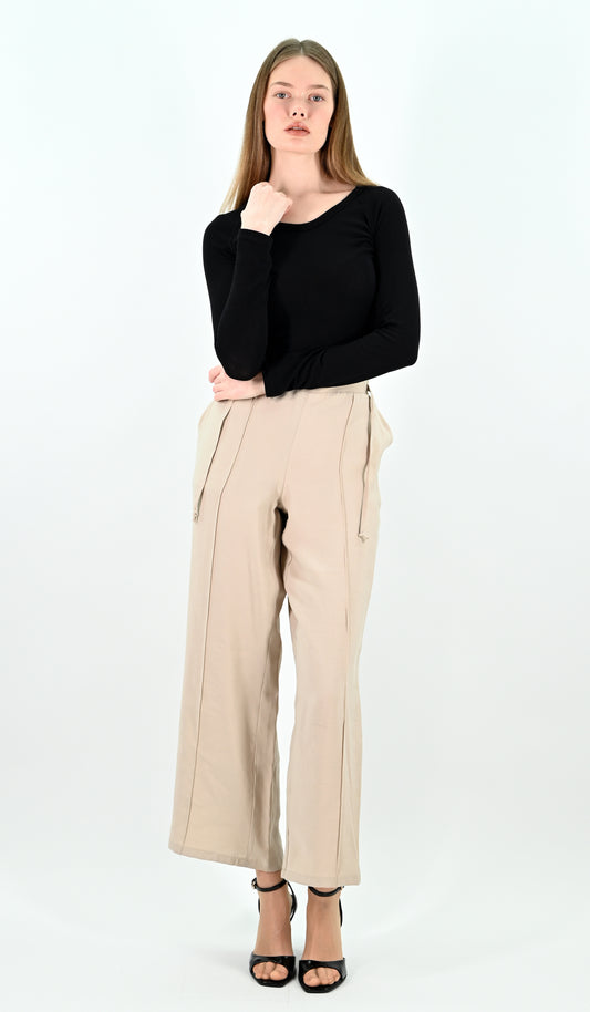 Wide Leg Trousers - Beige