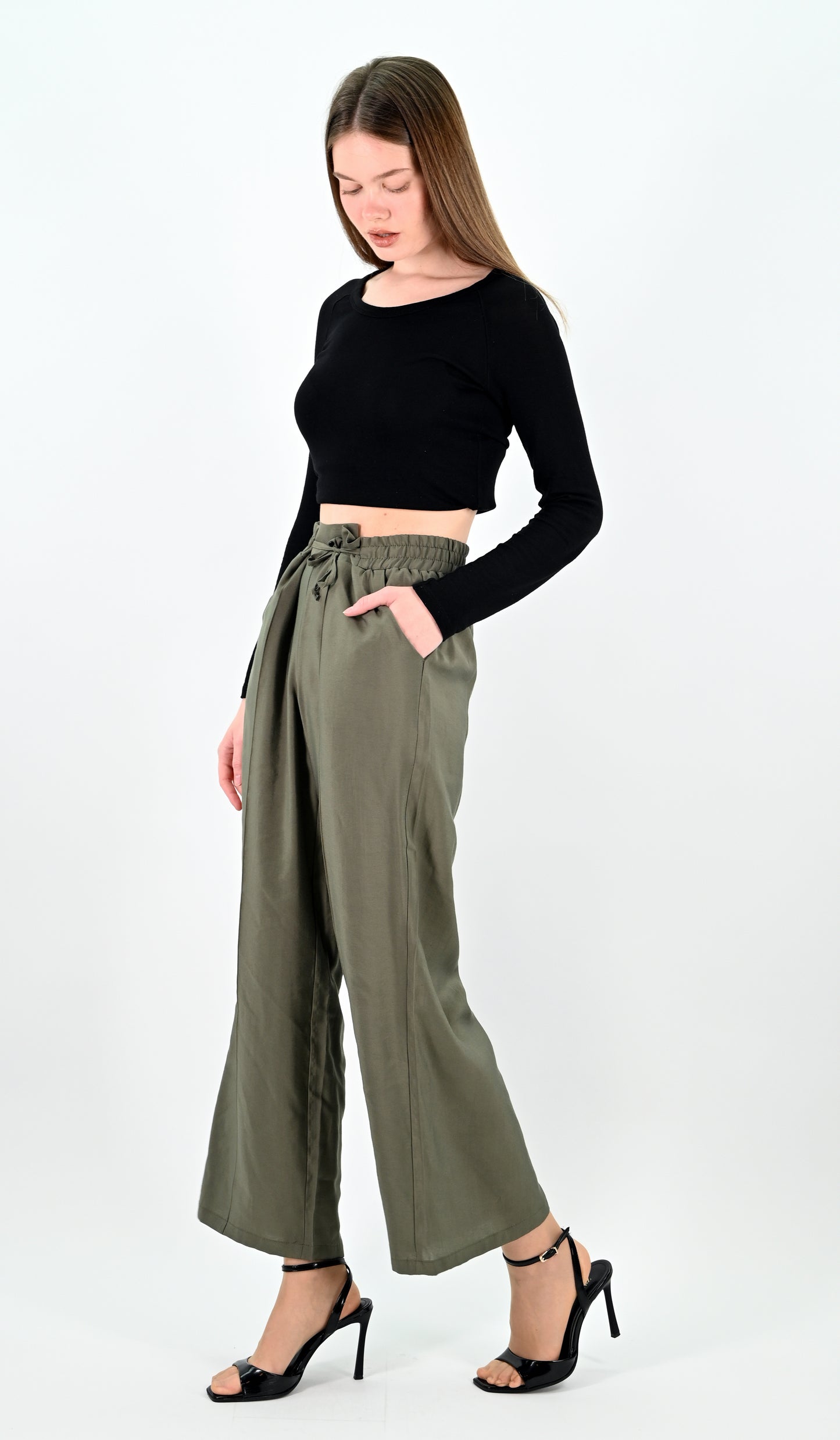 Wide Leg Trousers - Khaki