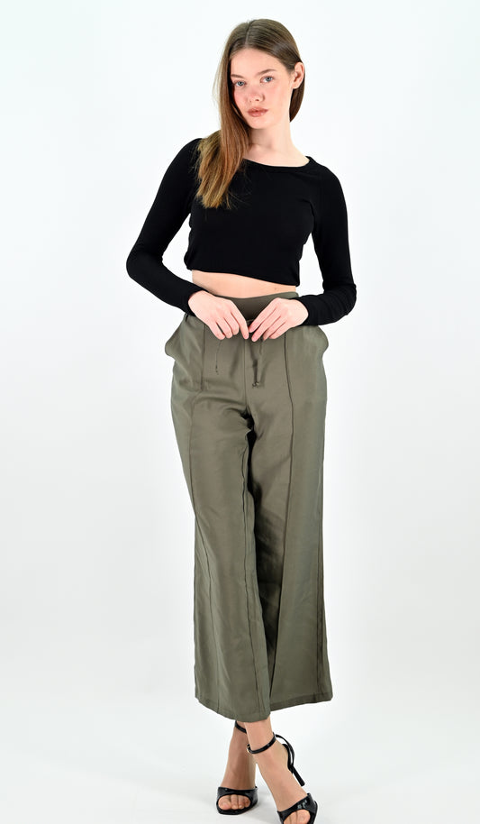Wide Leg Trousers - Khaki