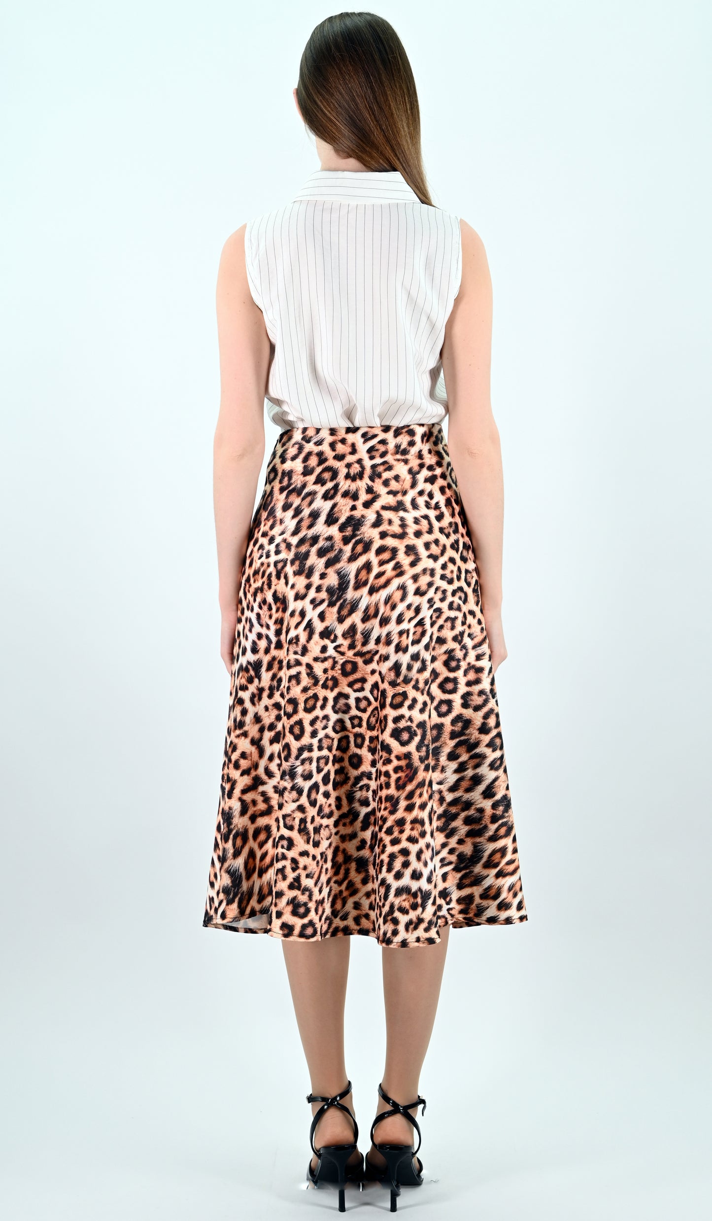 Leopard Print Satin Midi Skirt