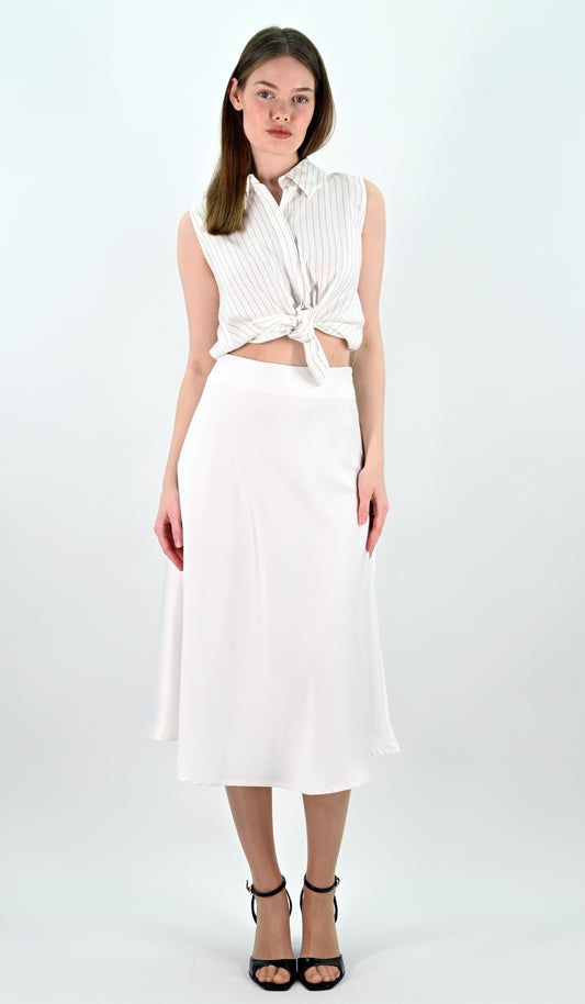 White Satin Midi Skirt