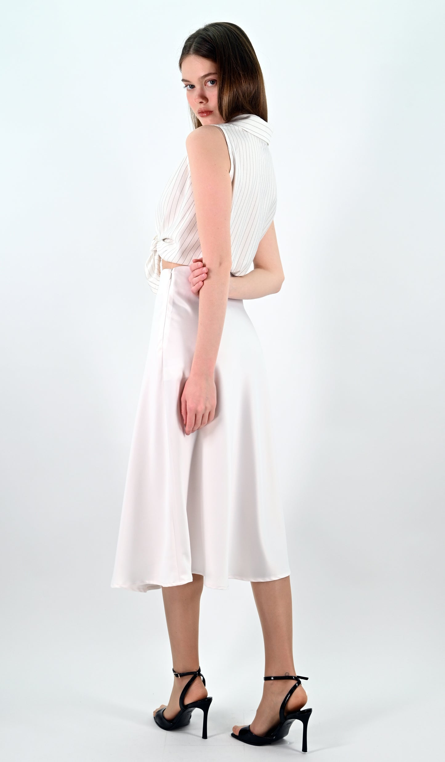 White Satin Midi Skirt