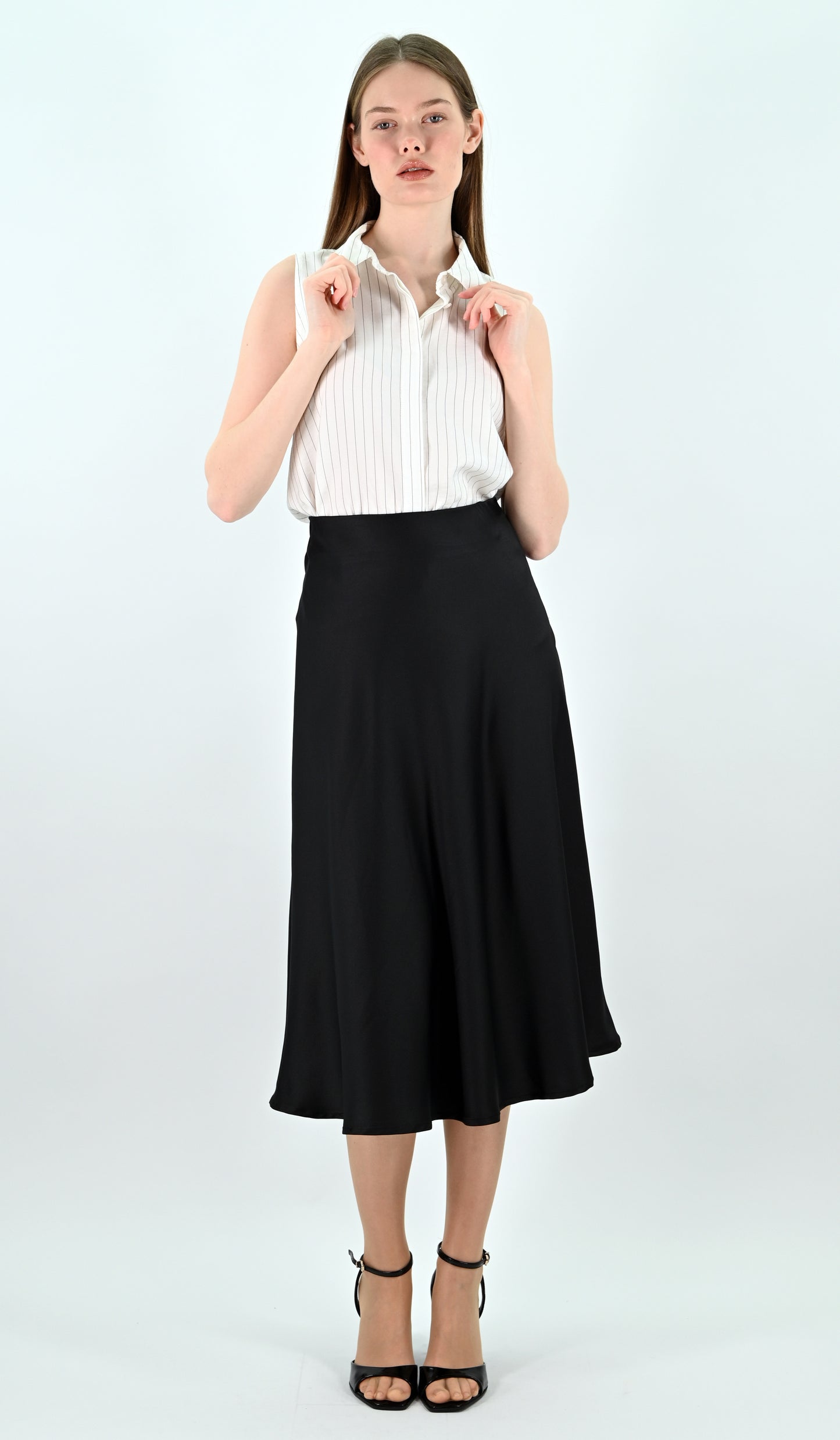 Black Satin Midi Skirt