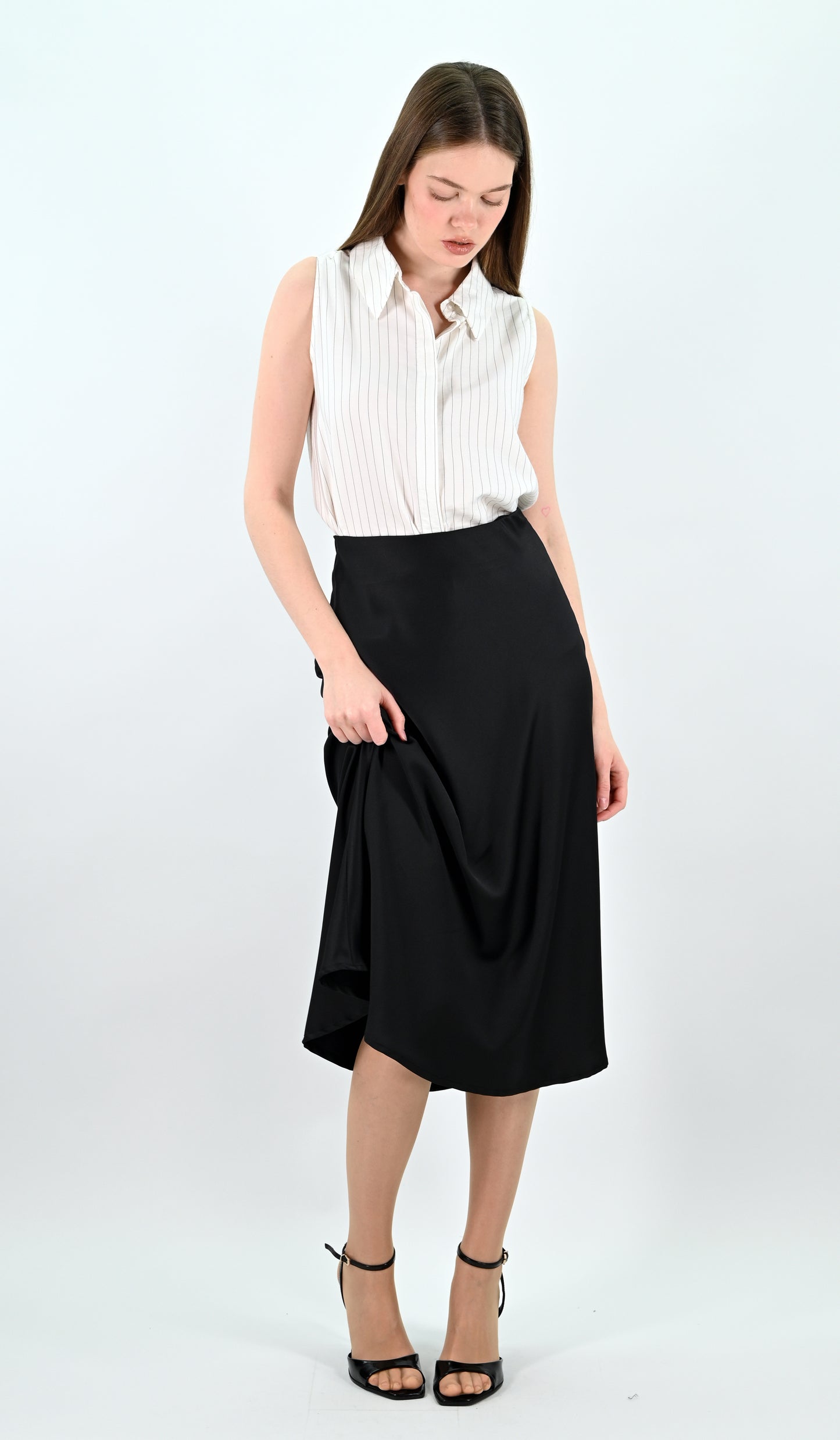 Black Satin Midi Skirt