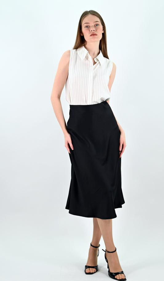 Black Satin Midi Skirt