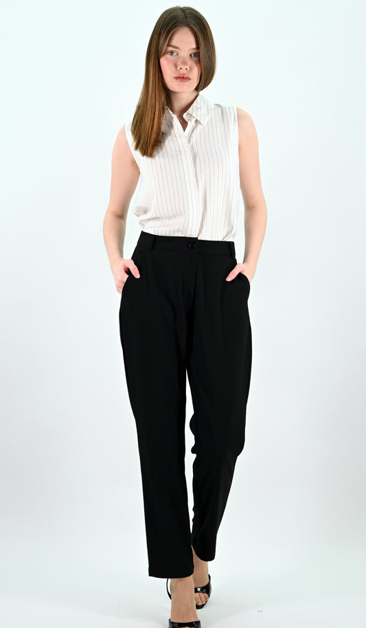 Straight Leg Trousers - Black