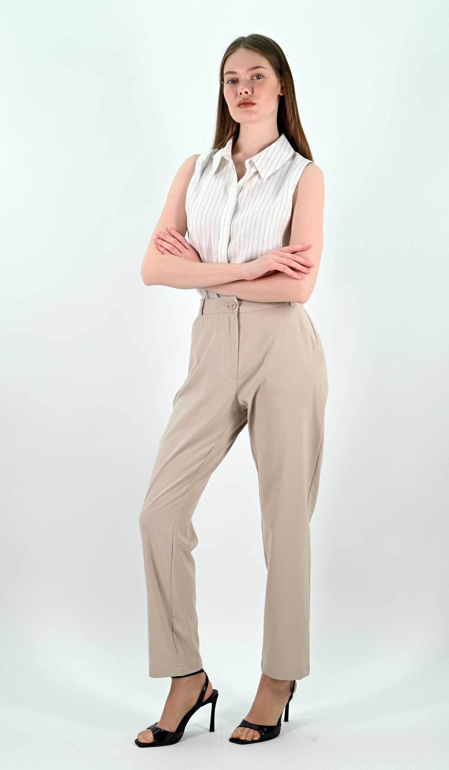 Straight Leg Trousers - Beige