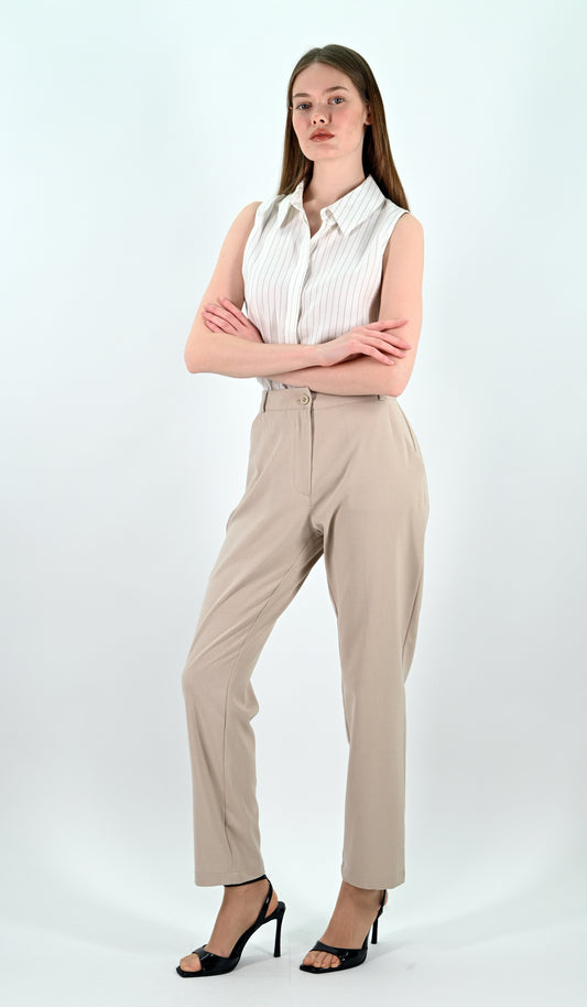 Straight Leg Trousers - Beige