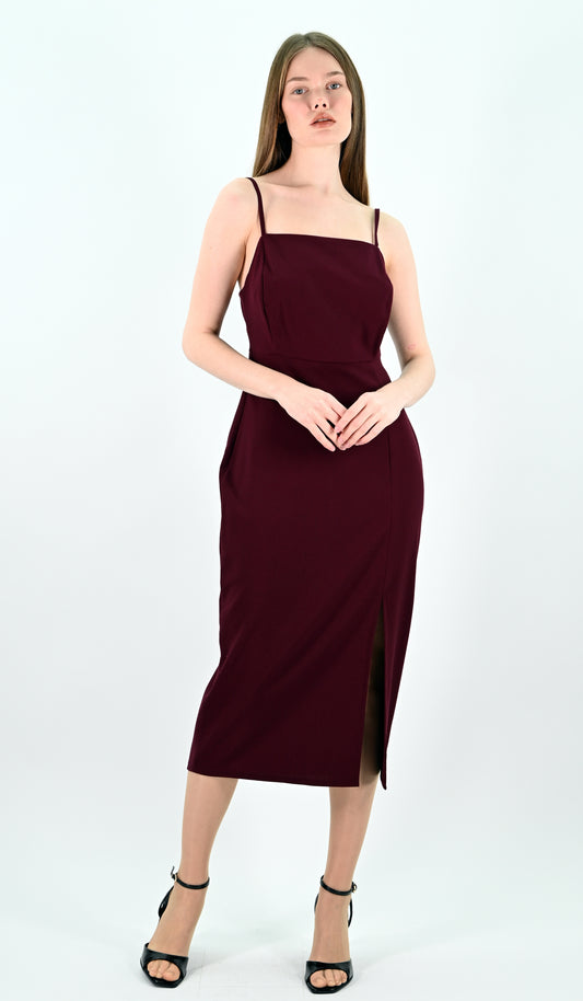 Slip Midi Dress with Spaghetti Straps - Bordeaux