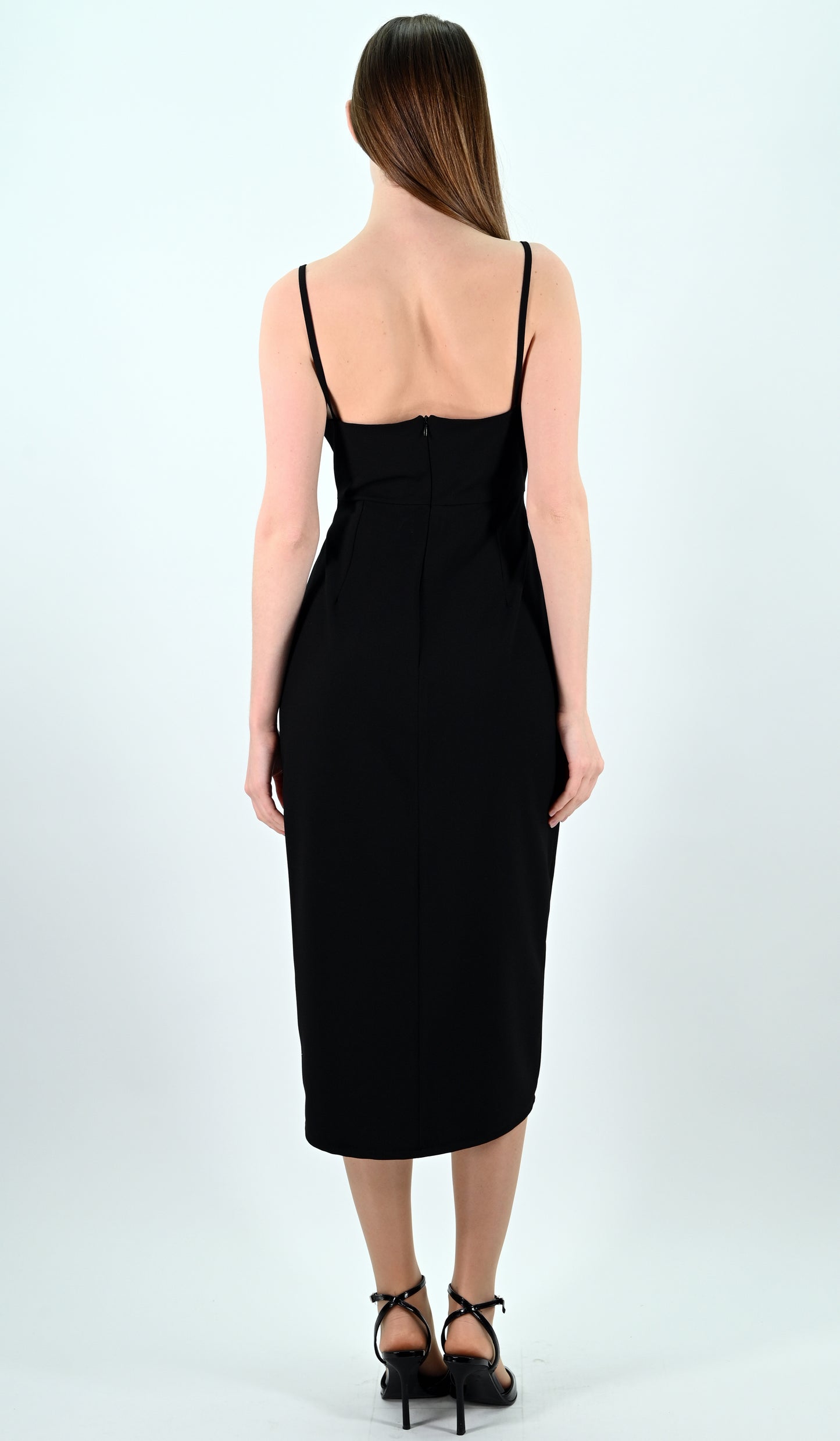 Slip Midi Dress with Spaghetti Straps - Black