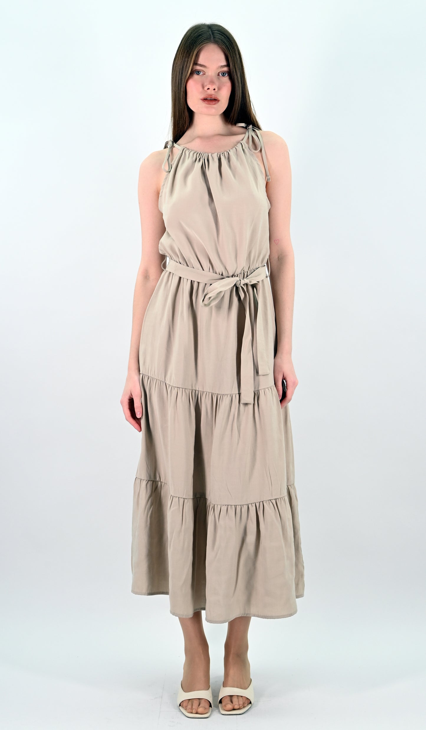 Tiered Midi Dress - Beige