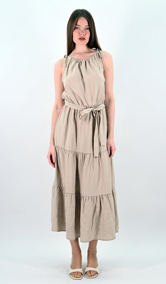 Tiered Midi Dress - Beige