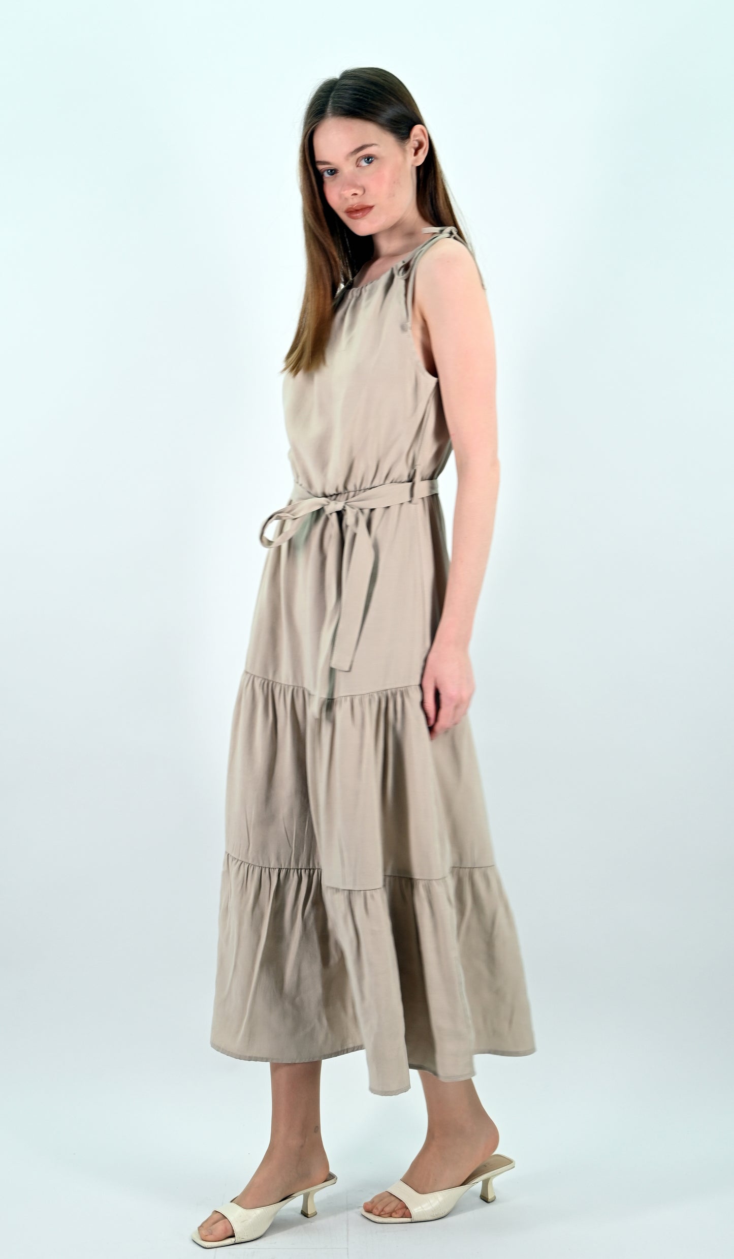 Tiered Midi Dress - Beige