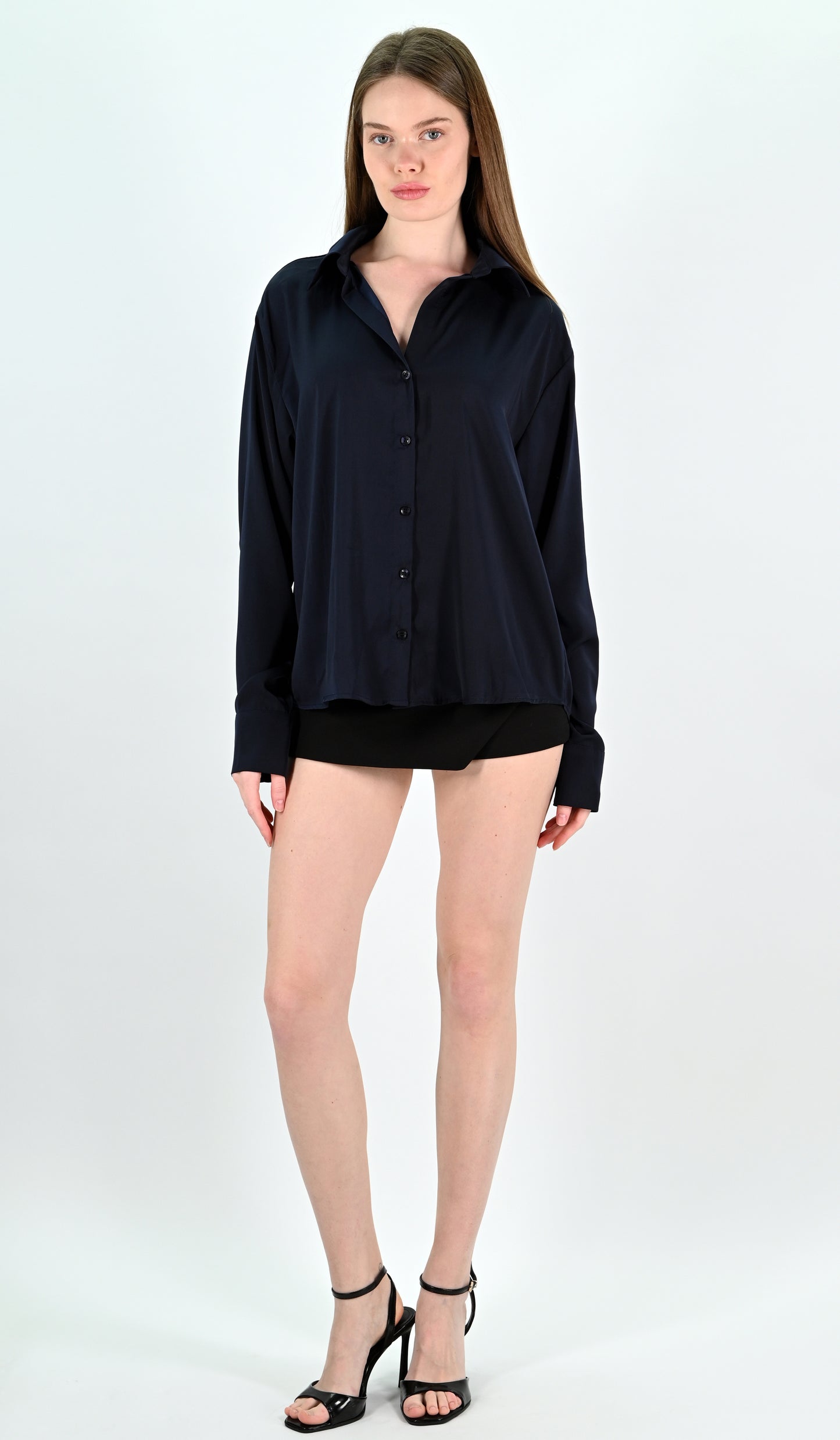 Navy Satin Shirt