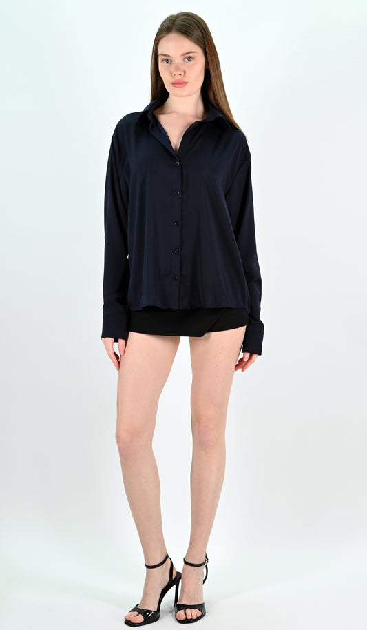 Navy Satin Shirt