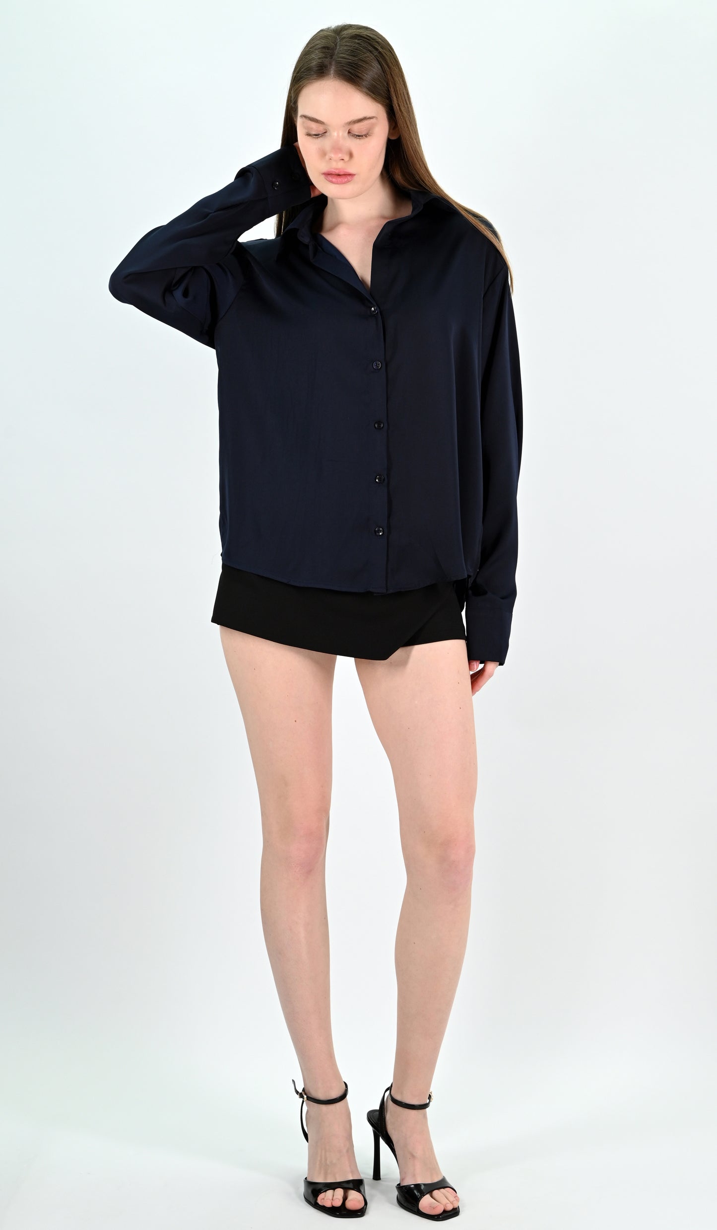 Navy Satin Shirt