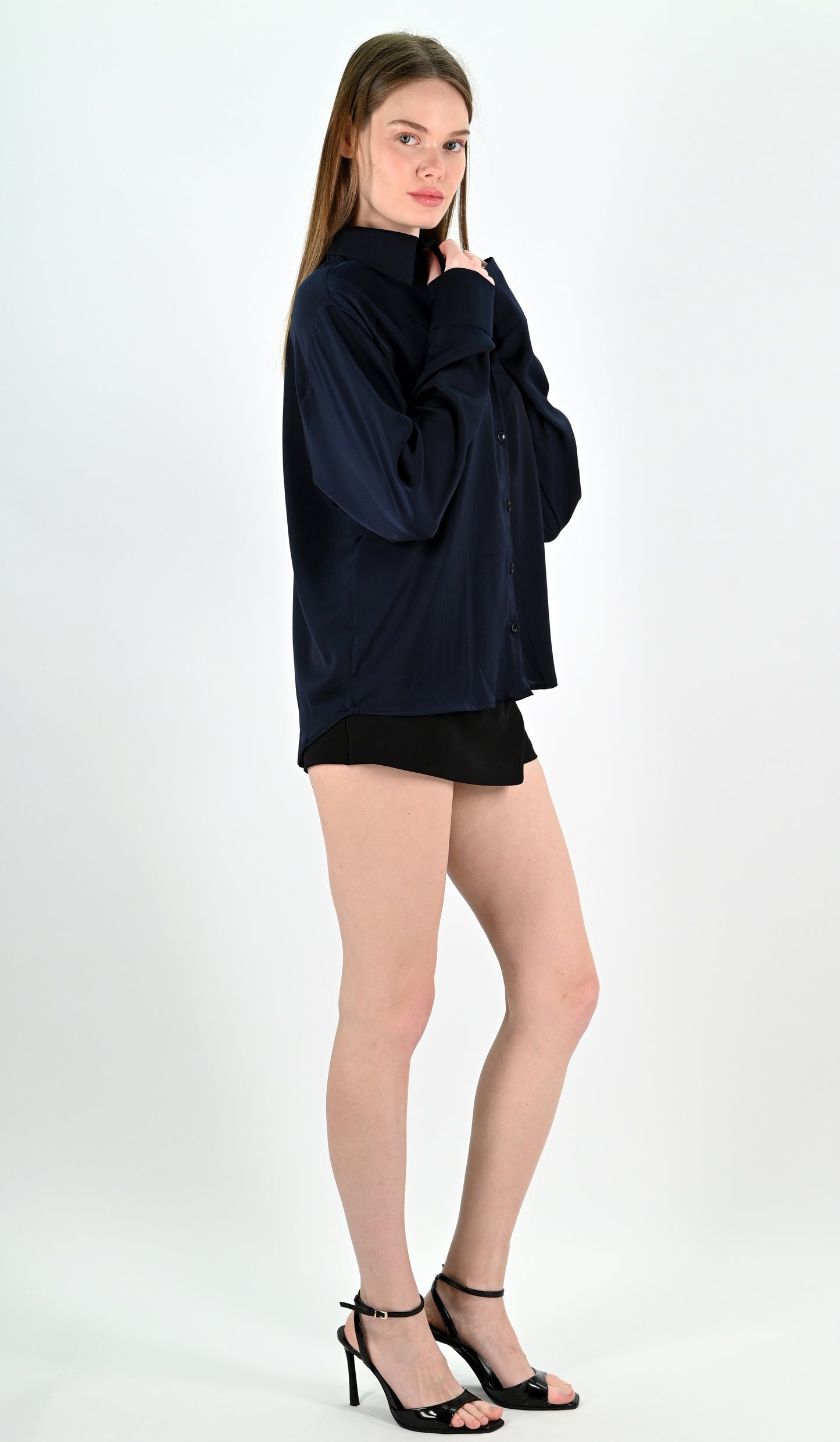 Navy Satin Shirt
