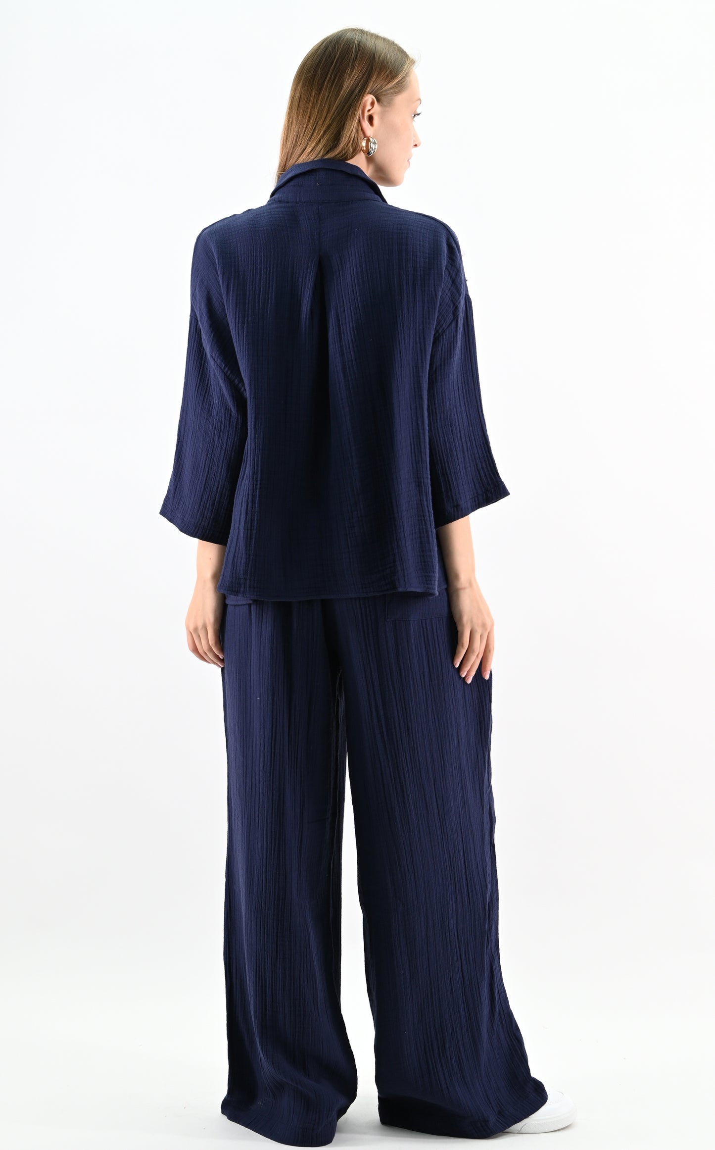 Linen Blend Oversize Shirt - Navy