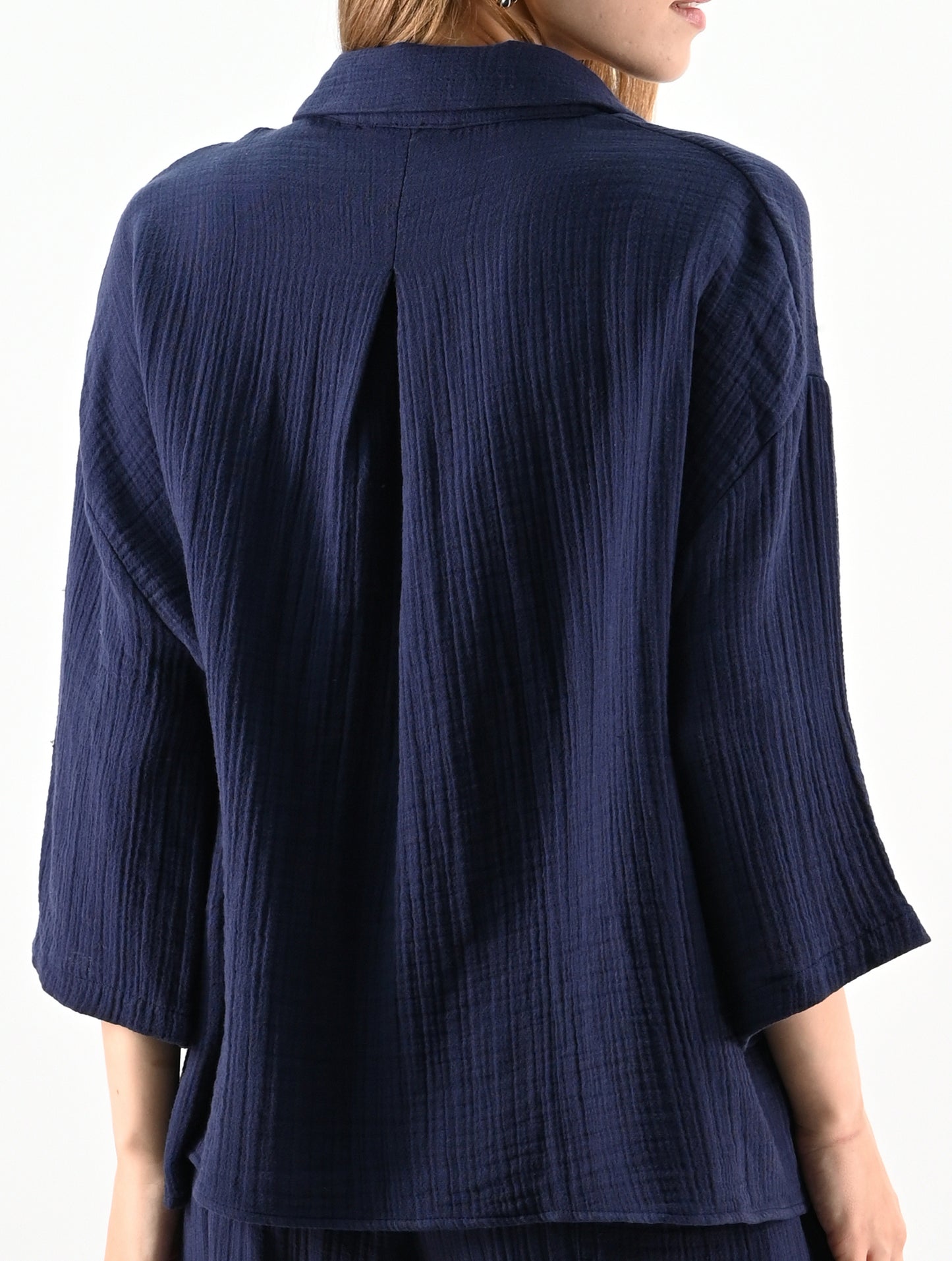 Linen Blend Oversize Shirt - Navy