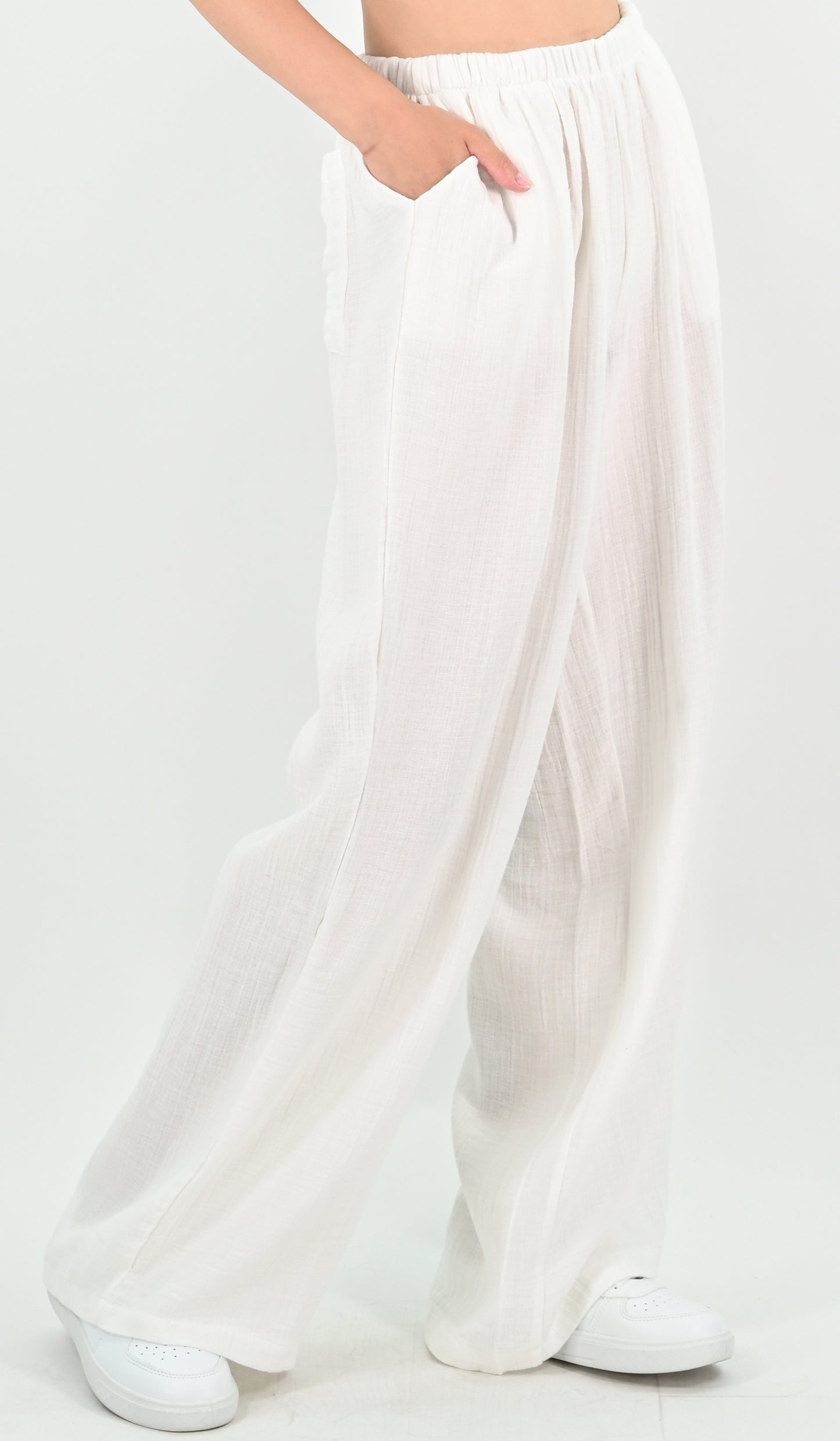 Linen Blend Wide-leg Trousers - Off-white