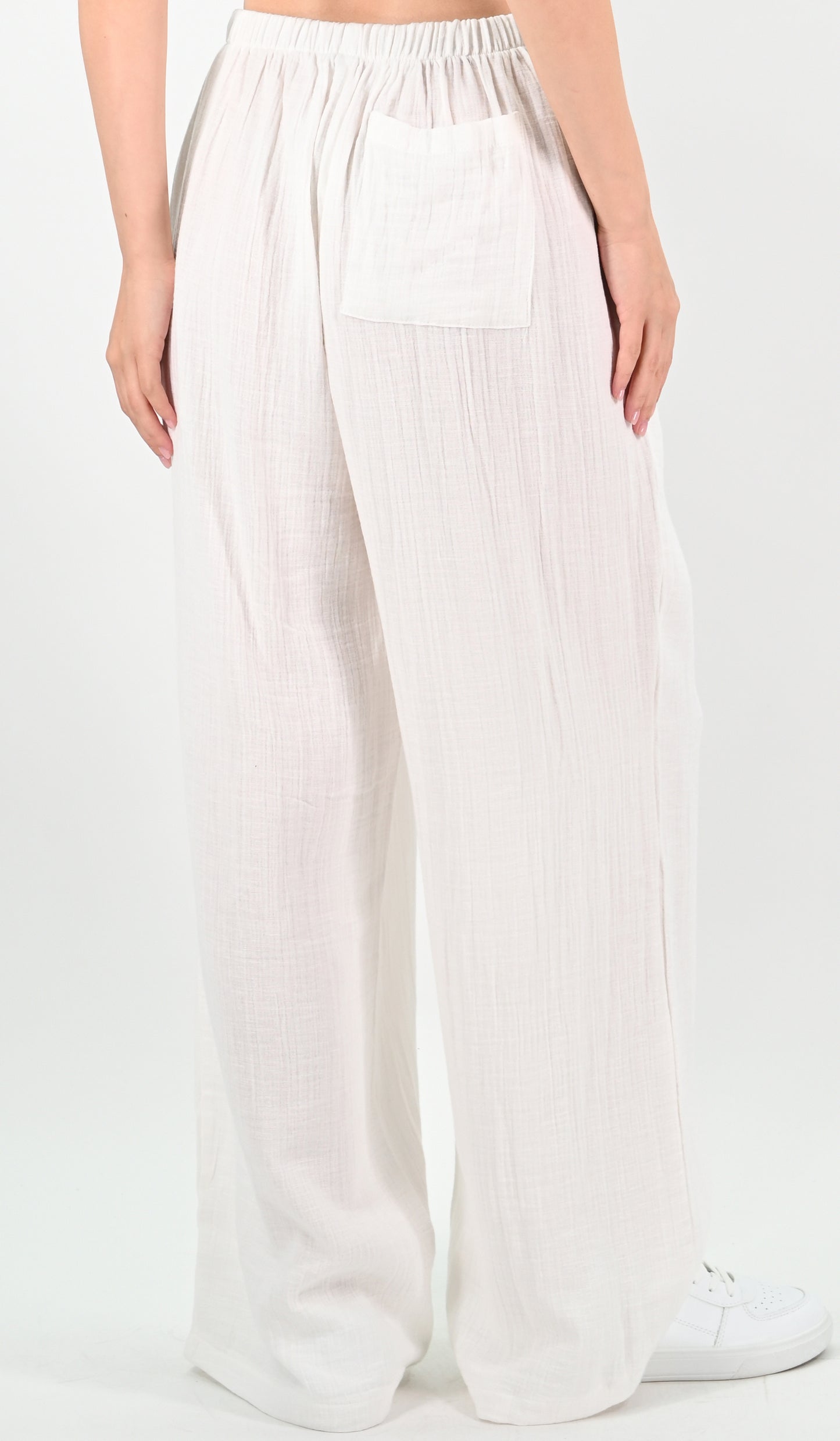 Linen Blend Wide-leg Trousers - Off-white