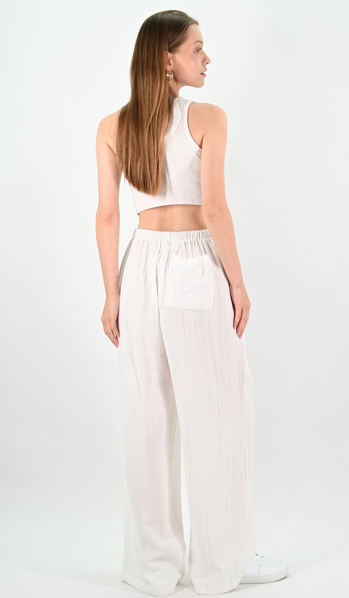 Linen Blend Wide-leg Trousers - Off-white