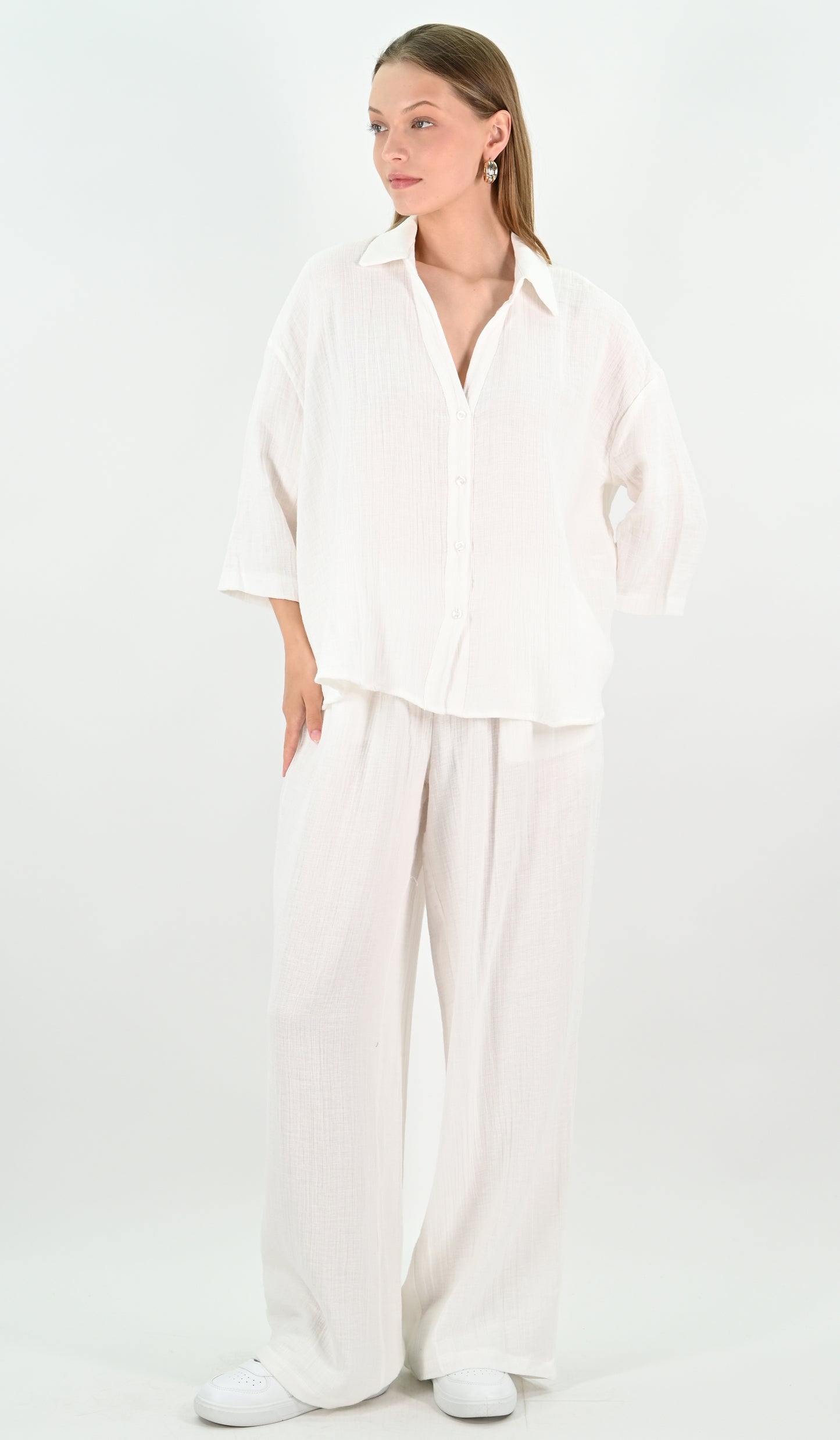 Linen Blend Oversize Shirt - Off-white