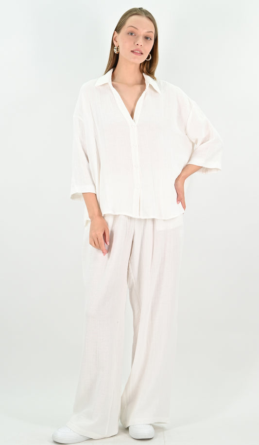 Linen Blend Oversize Shirt - Off-white