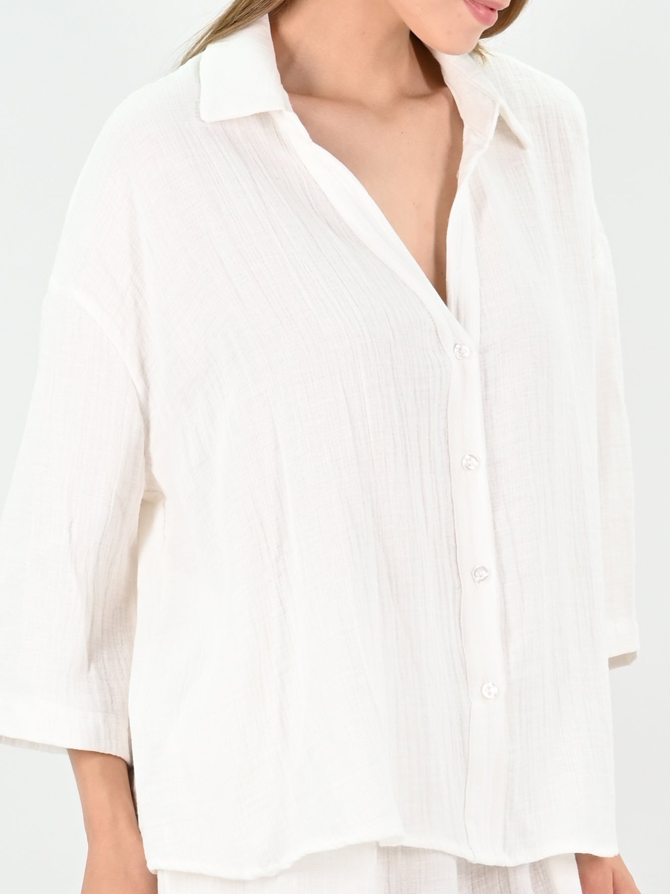 Linen Blend Oversize Shirt - Off-white